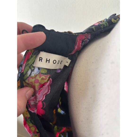 RHODE Black Floral Half Puff Sleeve Organic Cotton Shirt Sz S - Picture 4 of 4